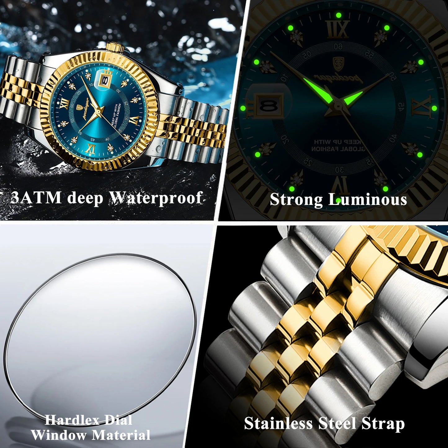 POEDAGAR Luxury  Waterproof Luminous Date Stainless Steel Men's Watch