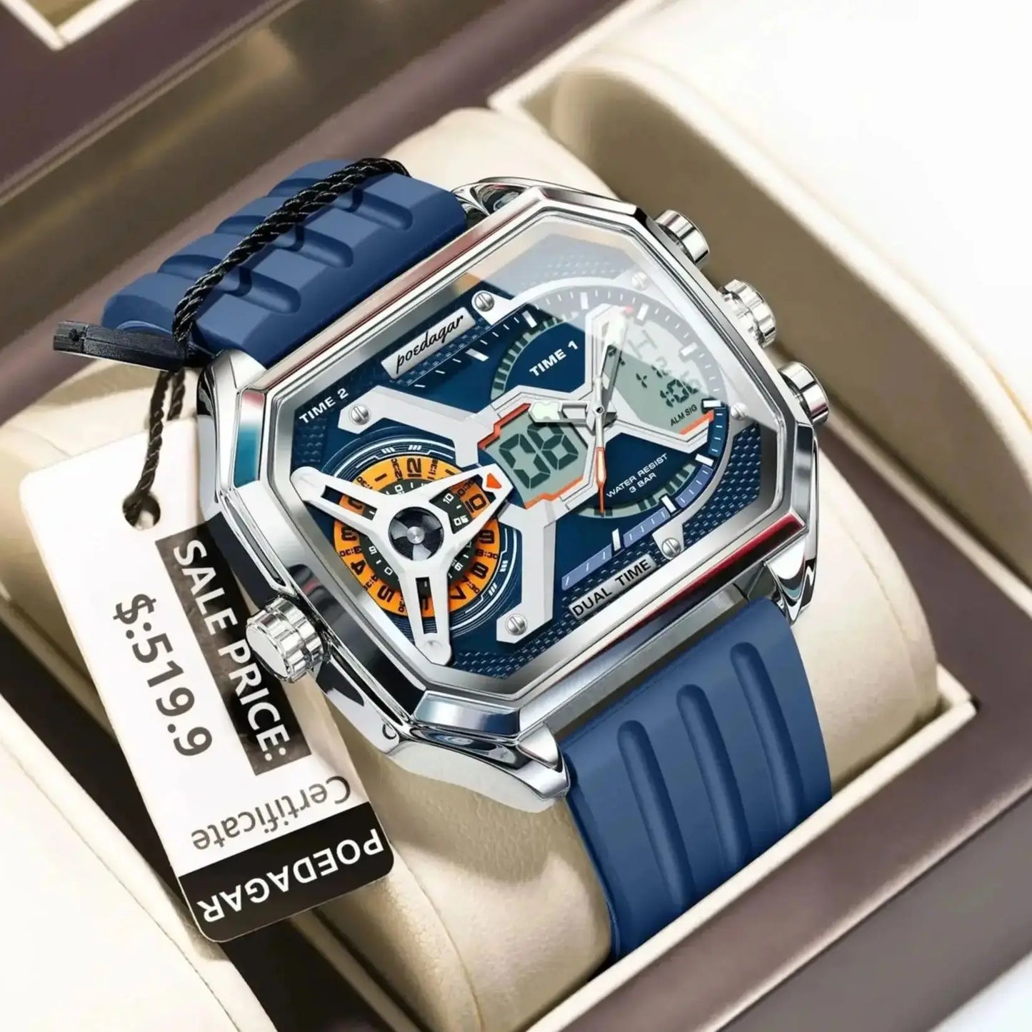 POEDAGAR Top Luxury Men Clock LED Calendar Week Luminous Man Wrist watch