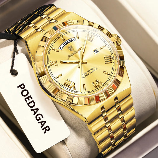POEDAGAR Original Luxury Man Watch Week Date Luminous Waterproof Watches