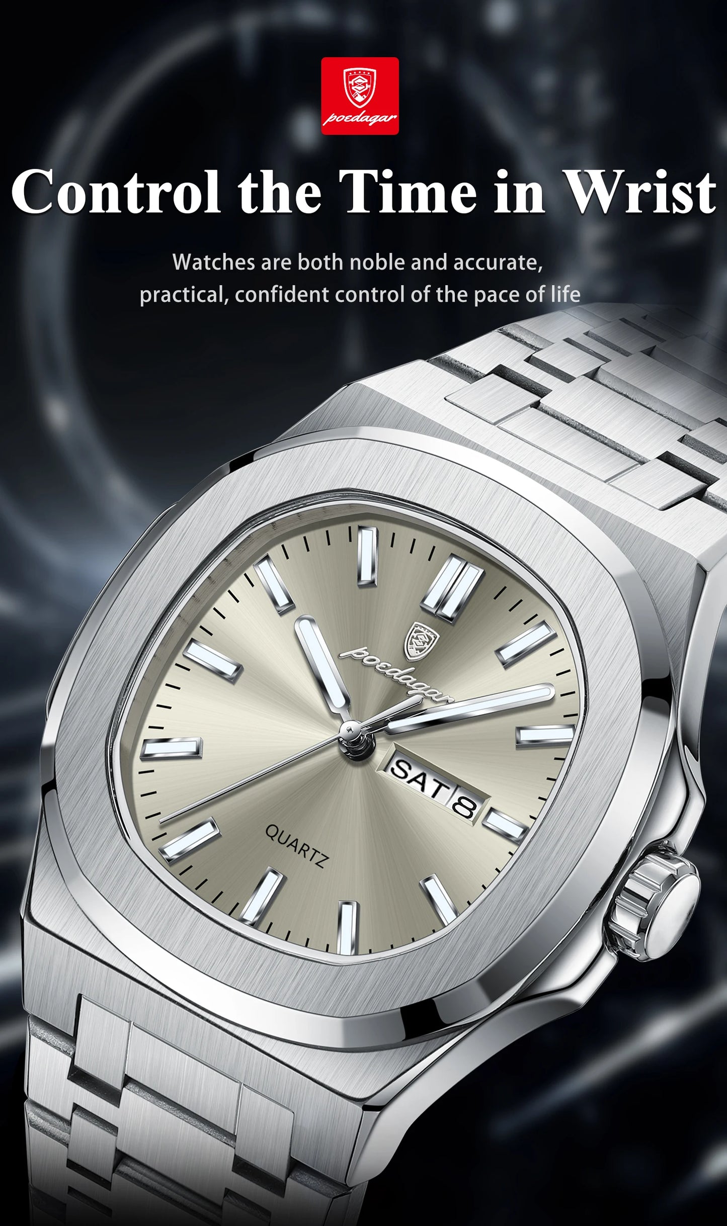 POEDAGAR Luxury Square Waterproof Stainless Steel Quartz Men's Watch