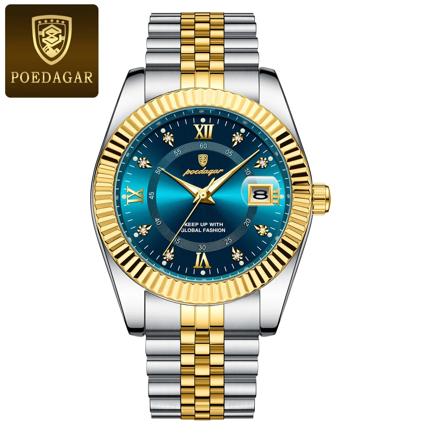 POEDAGAR Luxury  Waterproof Luminous Date Stainless Steel Men's Watch