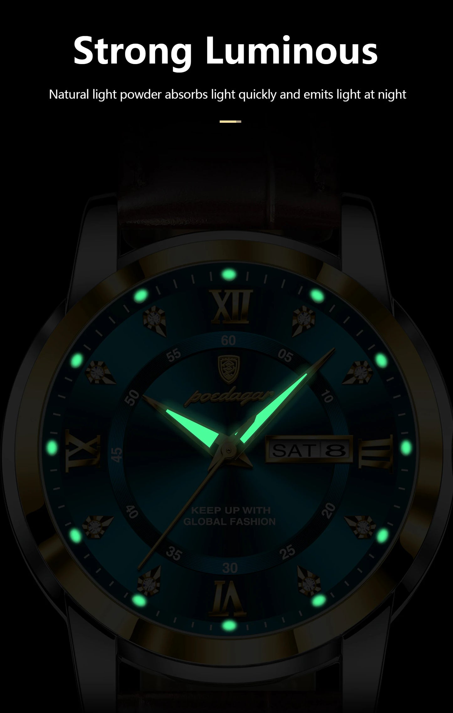 POEDAGAR Luxury Business Men Watch Waterproof Luminous Wristwatch
