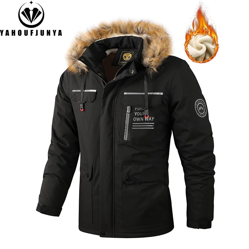 Men Outwear Fleece Warm Removable Hooded Hiking Jacket
