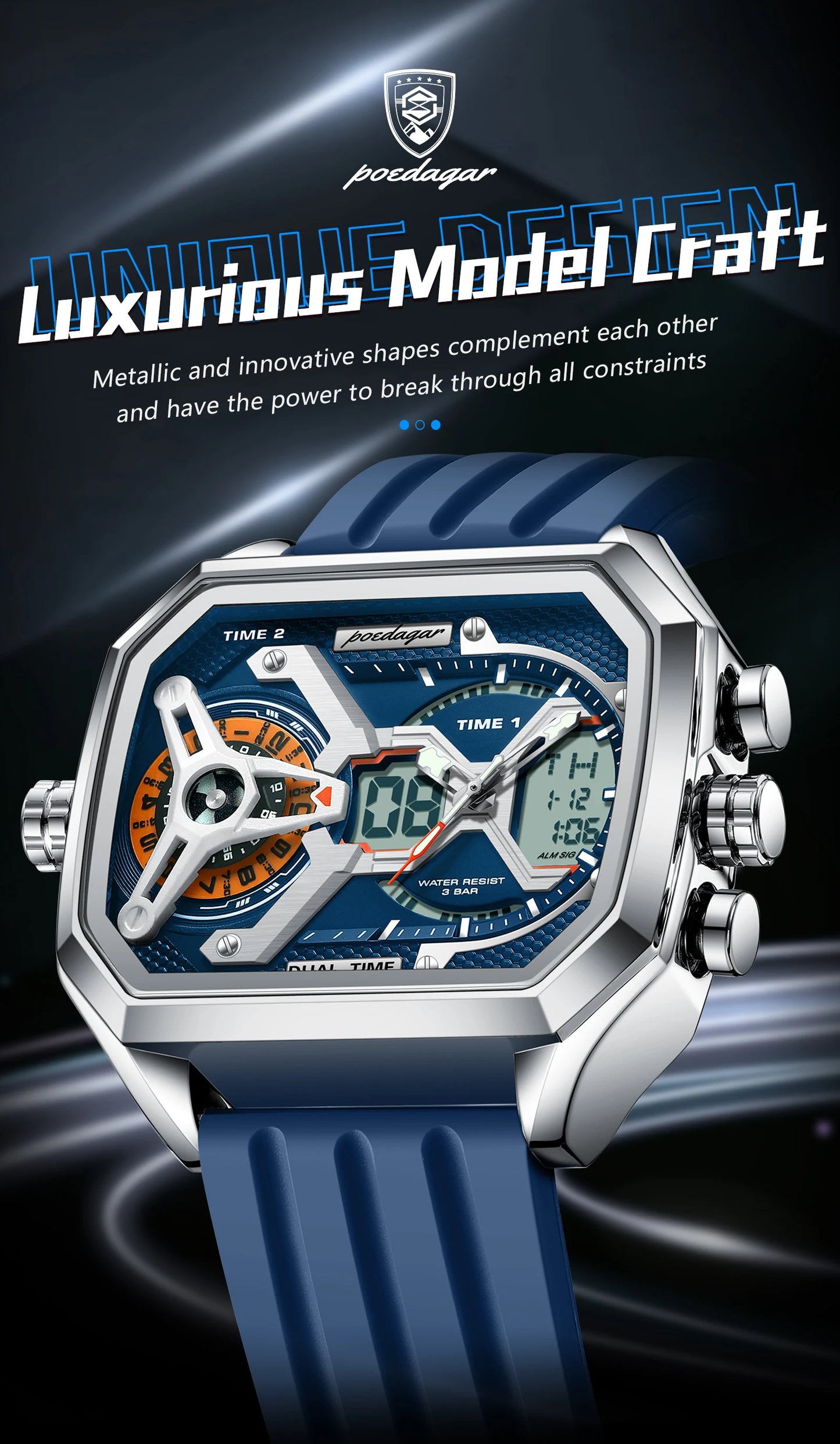 POEDAGAR Top Luxury Men Clock LED Calendar Week Luminous Man Wrist watch