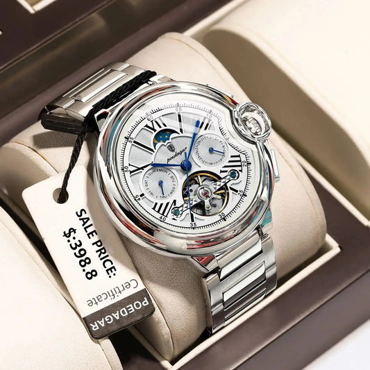 POEDAGAR Luxury Man Watch Hollow Tourbillon Automatic Mechanical Men Watch