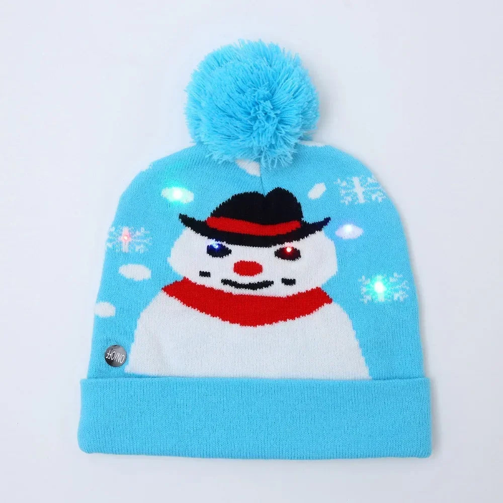 LED Christmas Knitted Hat Light Up Xmas Beanie Cap Unisex Winter Beanie