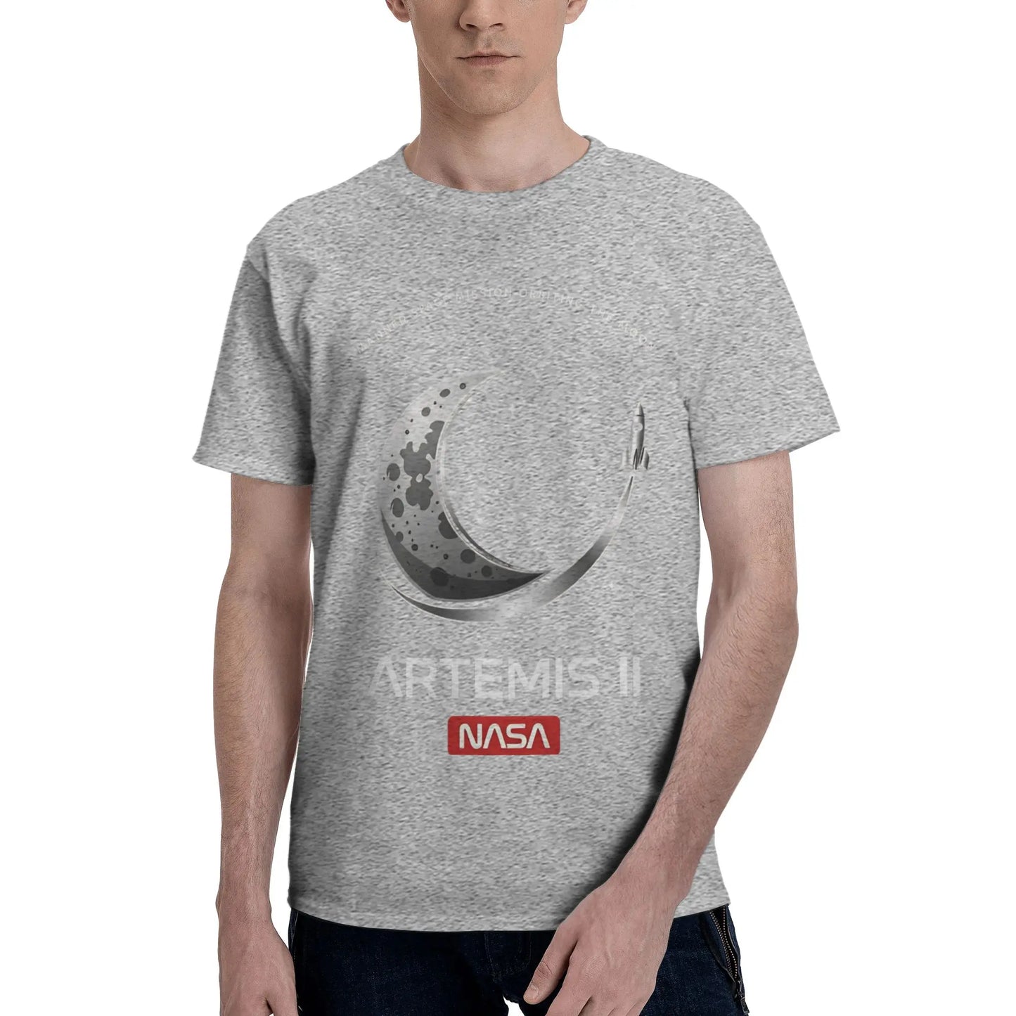 Manned Moon Mission Classic NASA Space Logo Art  Funny Graphic 100% Cotton T-Shirt Artemis II  Tops Tees For Men