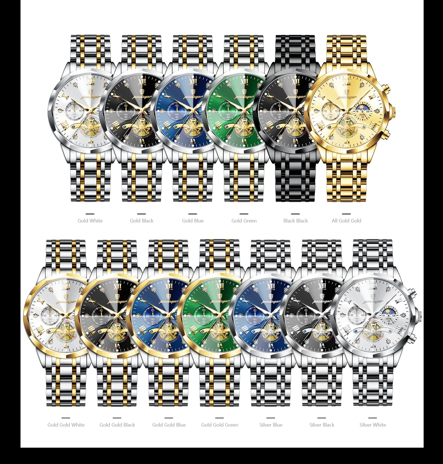 POEDAGAR Luxury Original Waterproof Luminous Chronograph Man Wristwatch