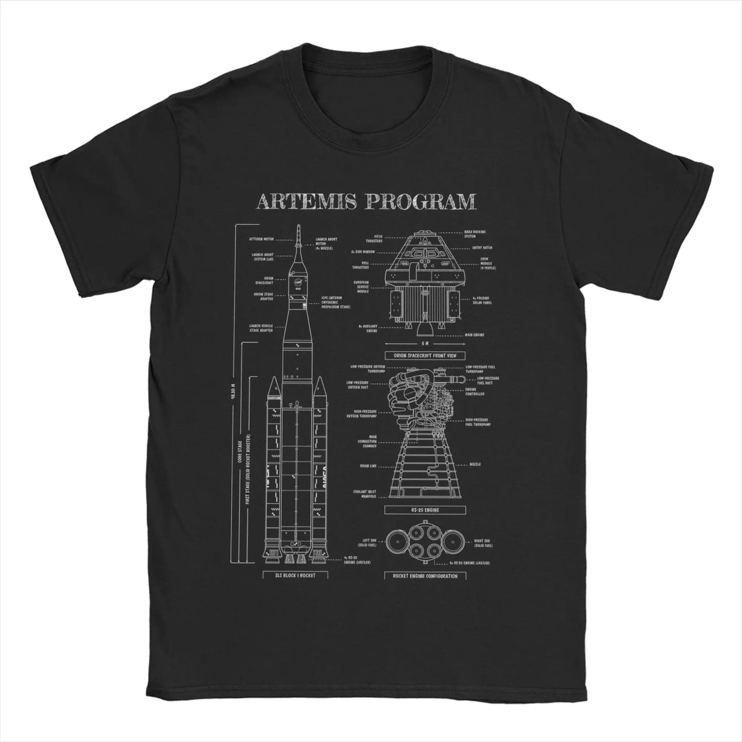 Men T-Shirt Saturn V  Apollo Crewed Lunar Expedition Artemis 100% Cotton Tees Short Sleeve T Shirt Round Neck Clothing Gift Idea
