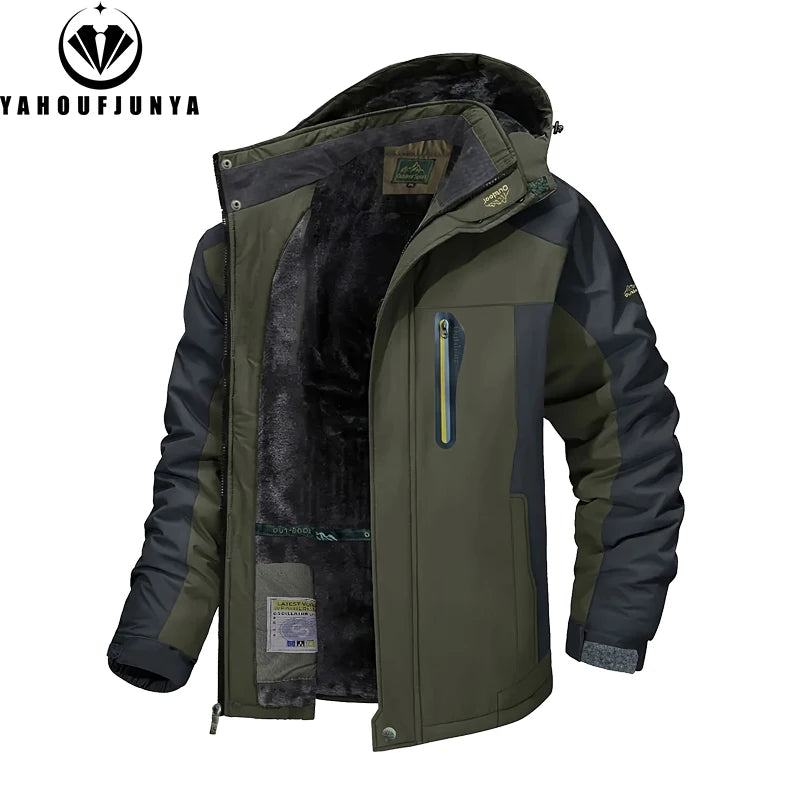Winter Men Outwear Fleece Warm Removable Hooded Jacket Men Outdoor Skiing