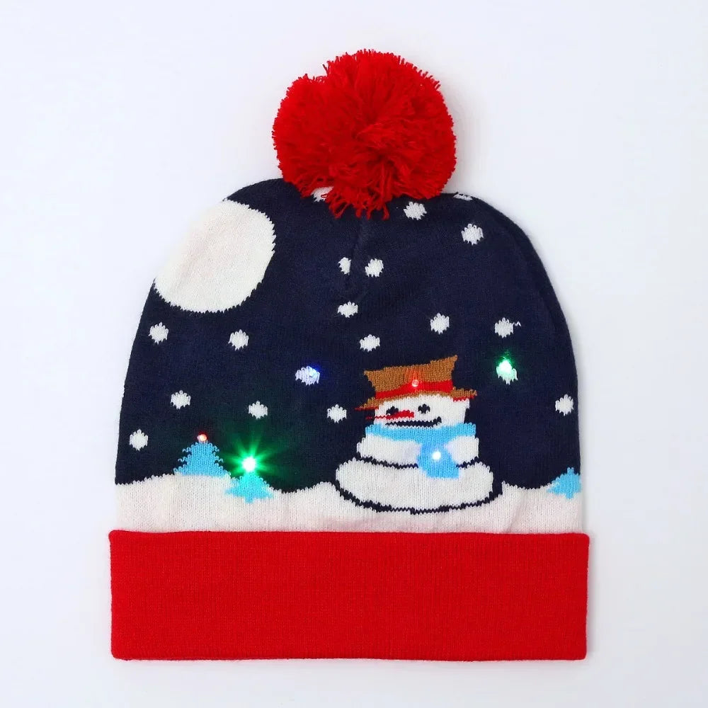 LED Christmas Knitted Hat Light Up Xmas Beanie Cap Unisex Winter Beanie
