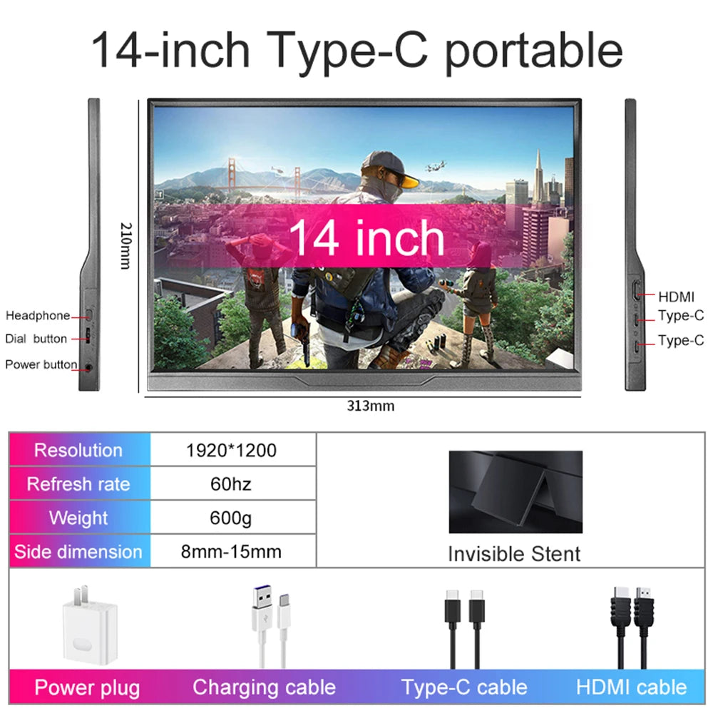 14inch Portable Monitor Touch  IPS USB-C HDMI External Second Screen