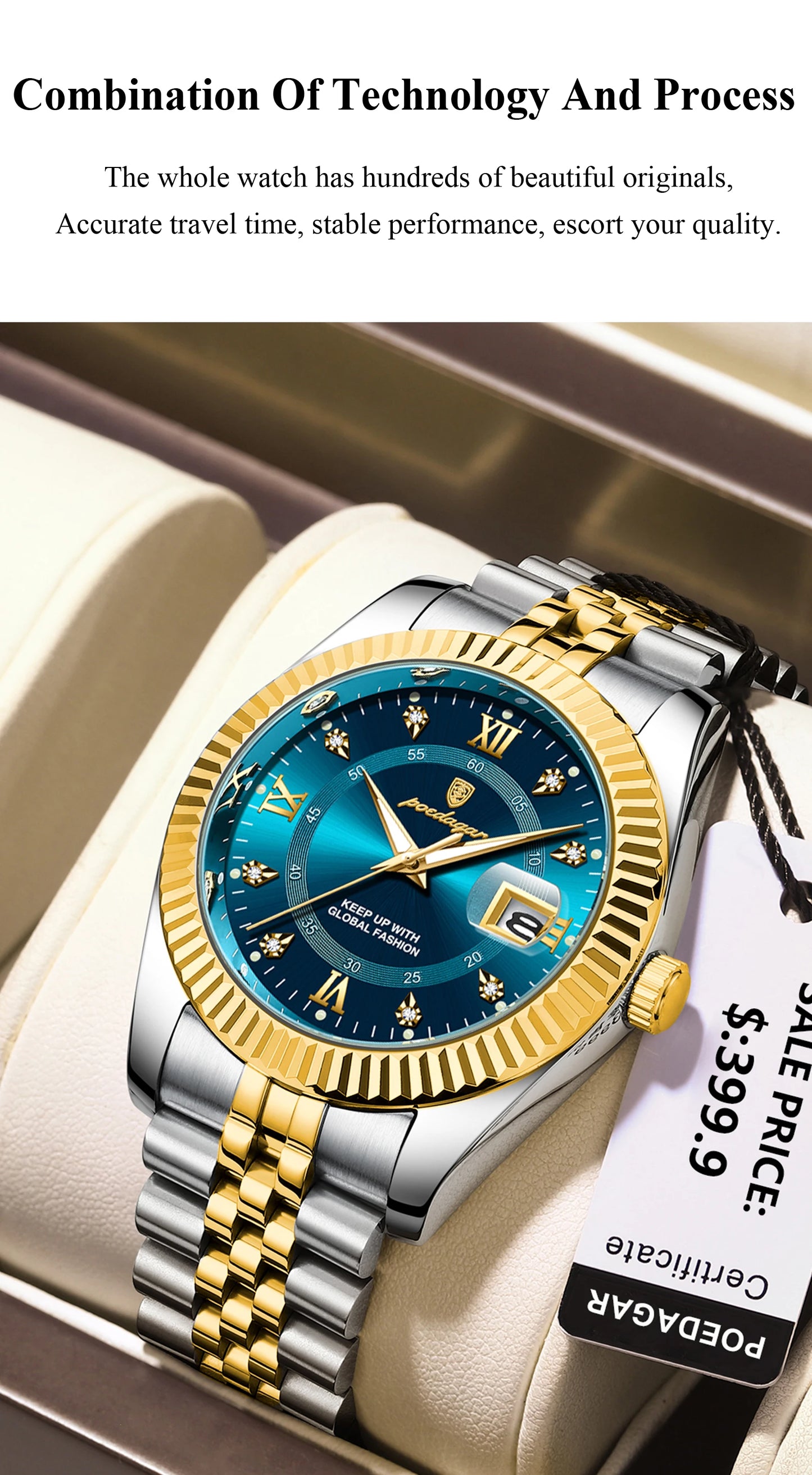 POEDAGAR Luxury  Waterproof Luminous Date Stainless Steel Men's Watch