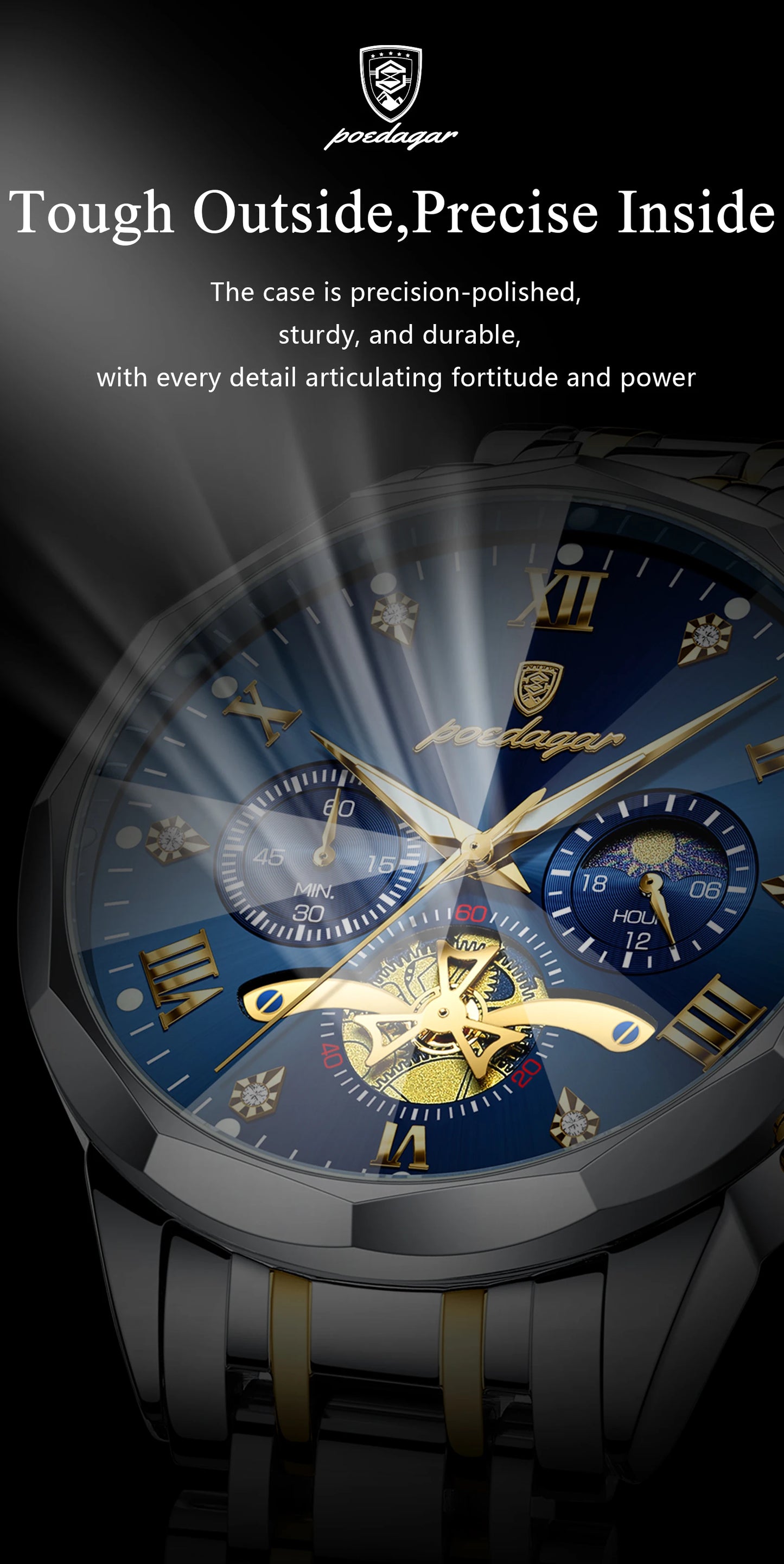 POEDAGAR Luxury Original Waterproof Luminous Chronograph Man Wristwatch