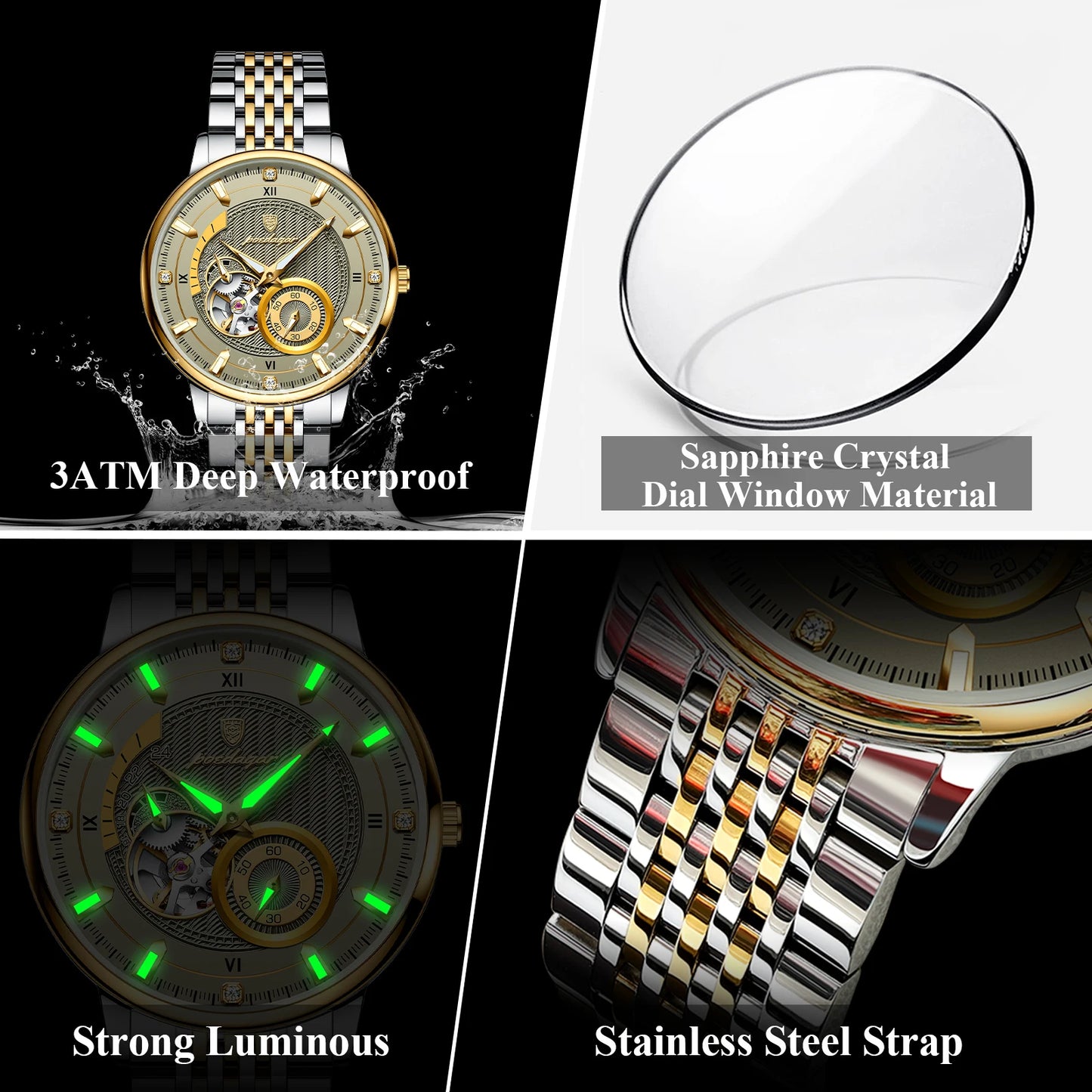 POEDAGAR Luxury Man Wristwatch Top Automatic Mechanical Luminous Men Watch