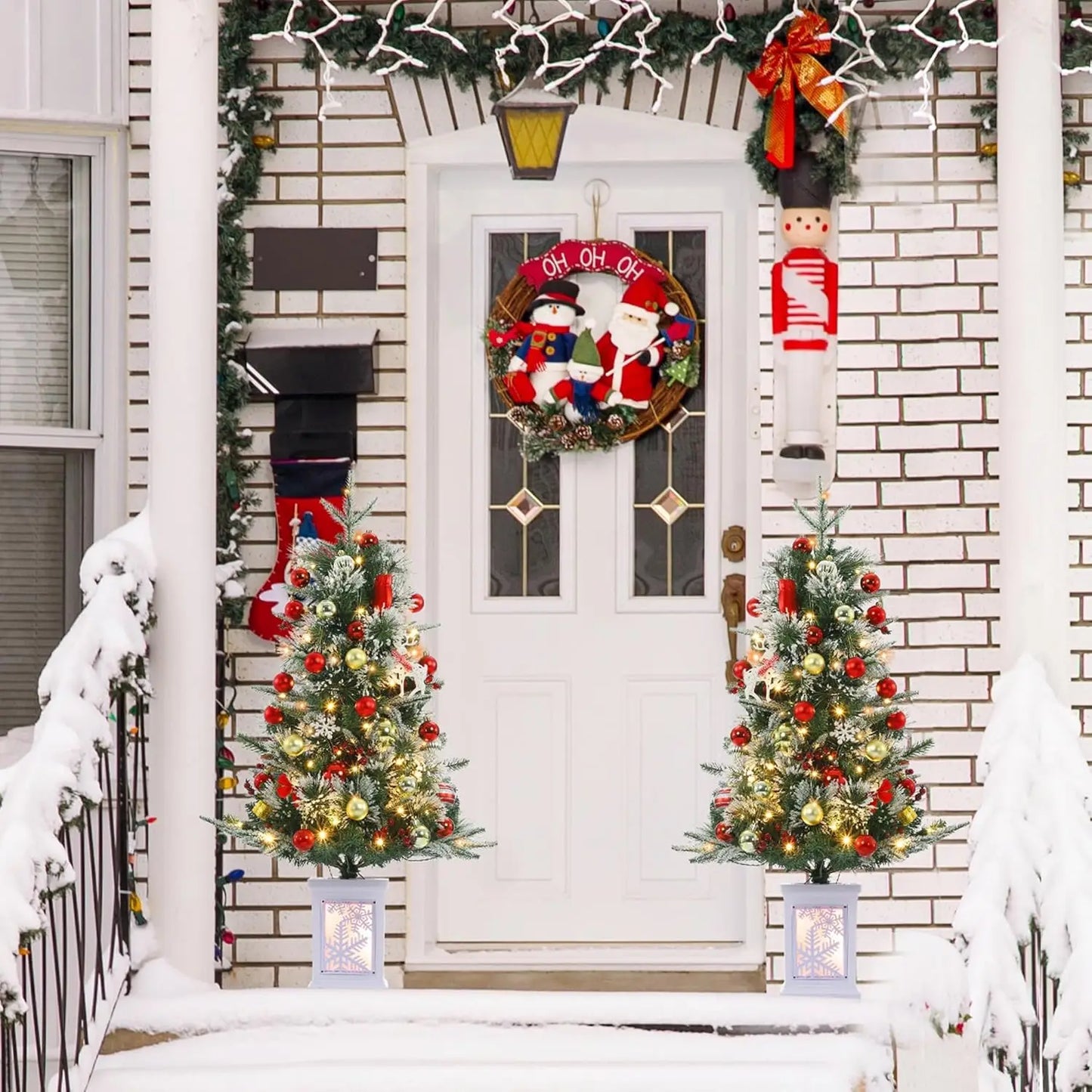 3ft Pre-Lit Artificial Christmas Trees with LED Lights Snow Flocked Artificial Xmas Tree