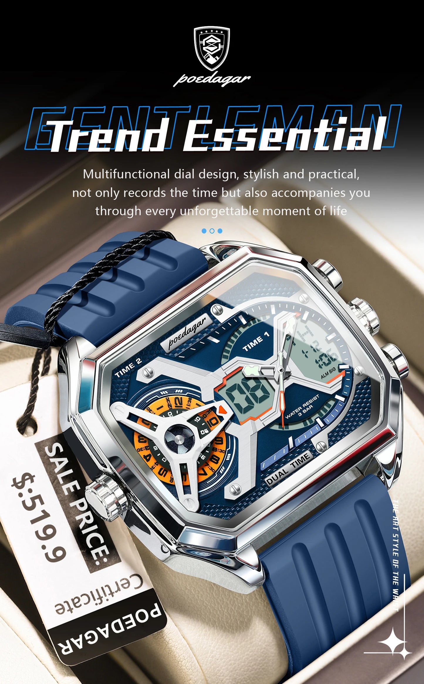 POEDAGAR Top Luxury Men Clock LED Calendar Week Luminous Man Wrist watch