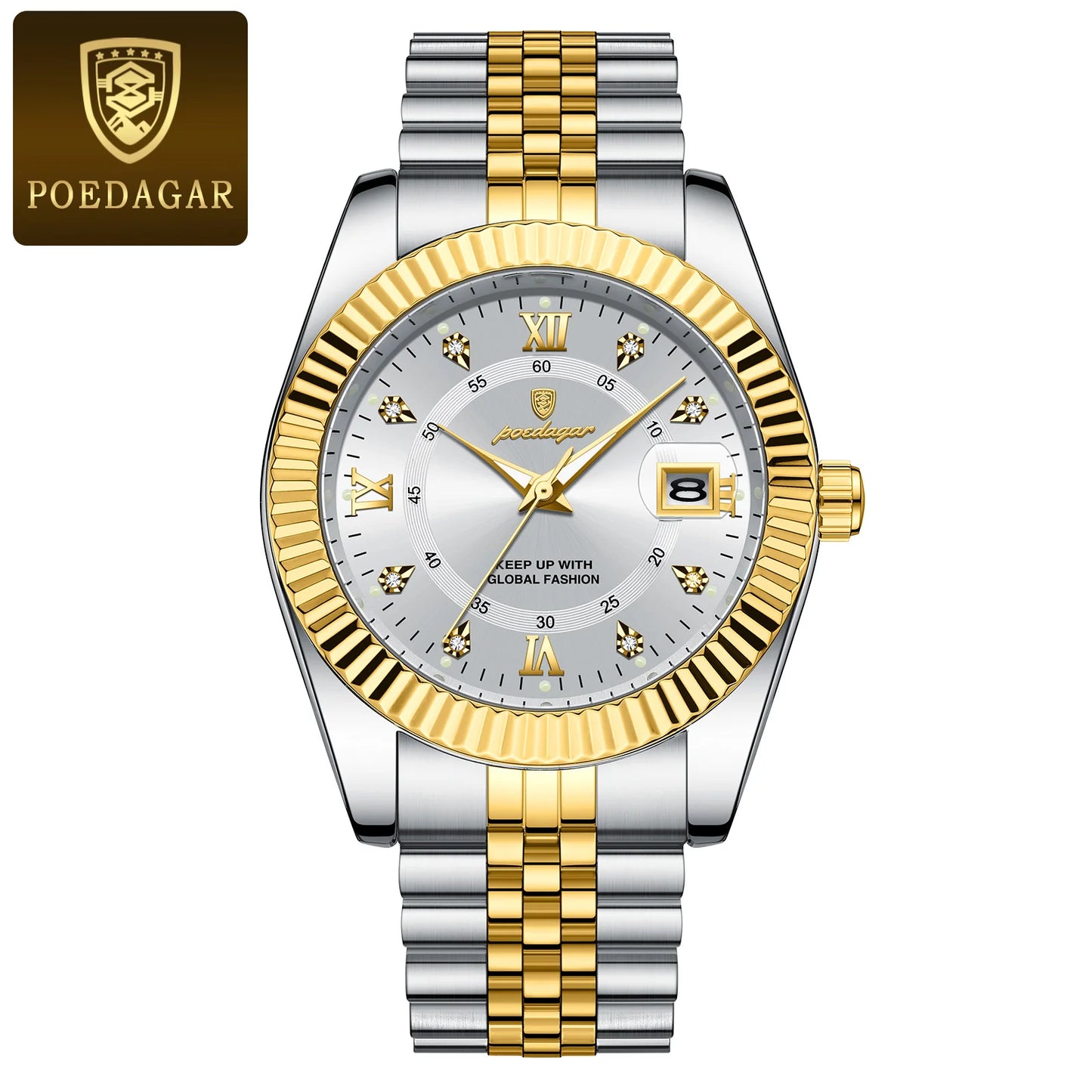 POEDAGAR Luxury  Waterproof Luminous Date Stainless Steel Men's Watch