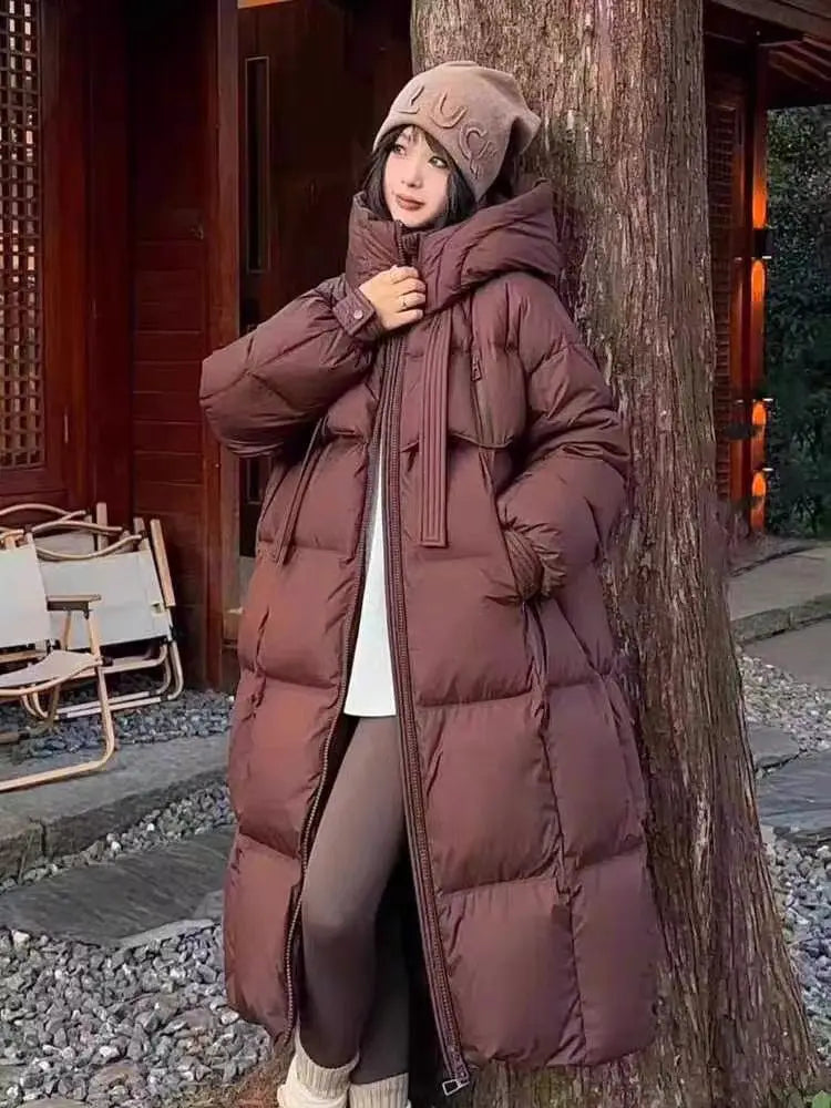 Fashions Long Women's Winter Down Jacket Loose Hooded Coats Thicken Warm