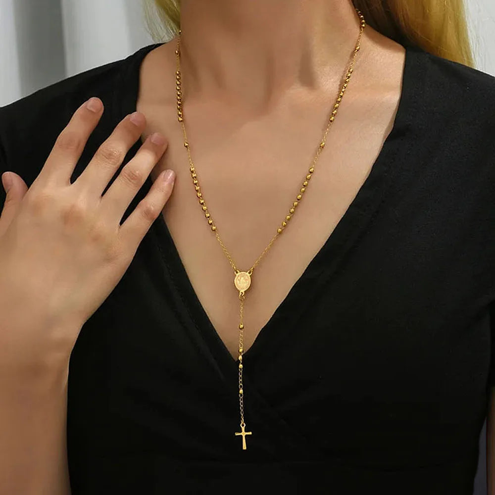 Christian Catholic  Stainless Steel Saint Benedict Cross Pendant Necklace