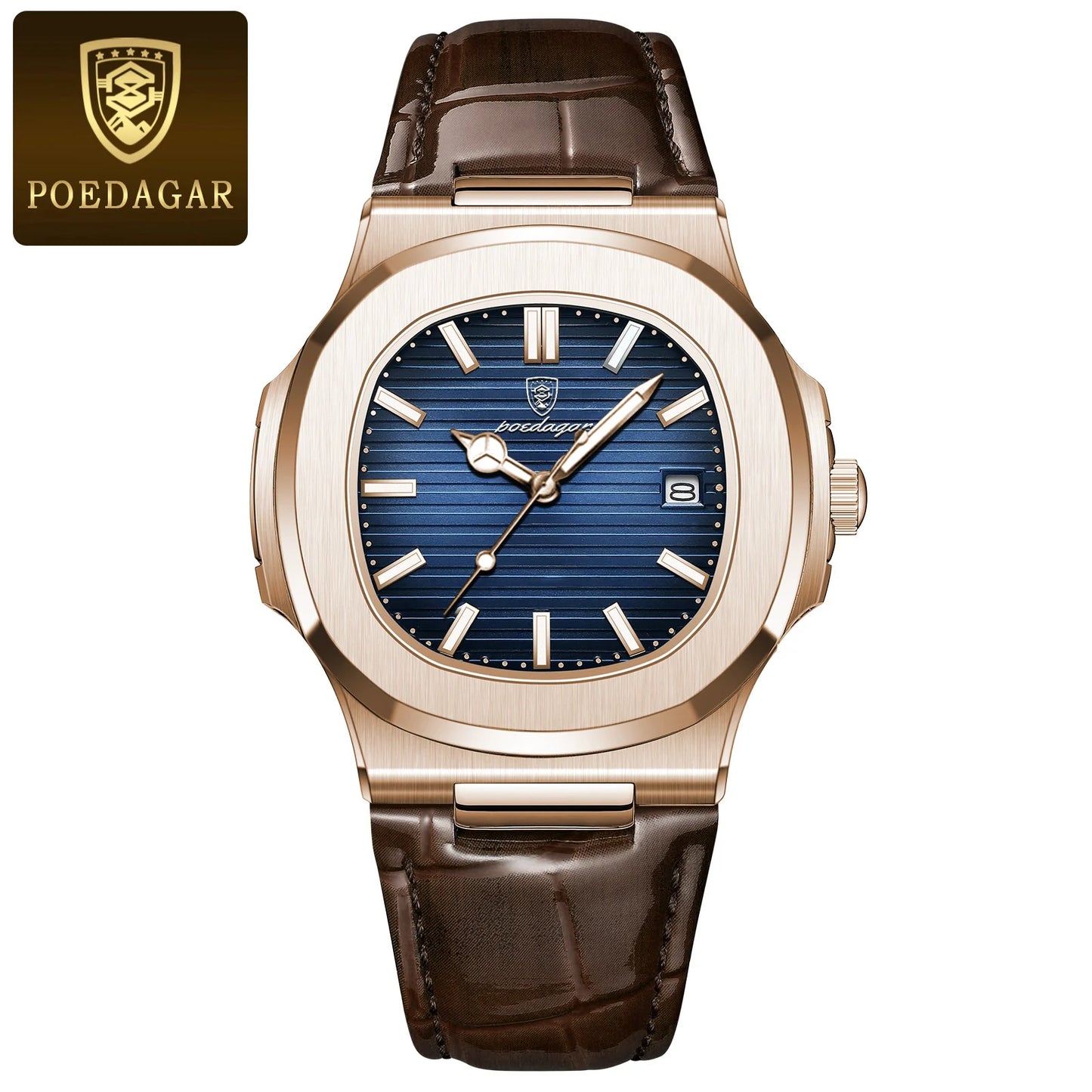 POEDAGAR Top Luxury Man Watch Date Waterproof Luminous Leather Watch