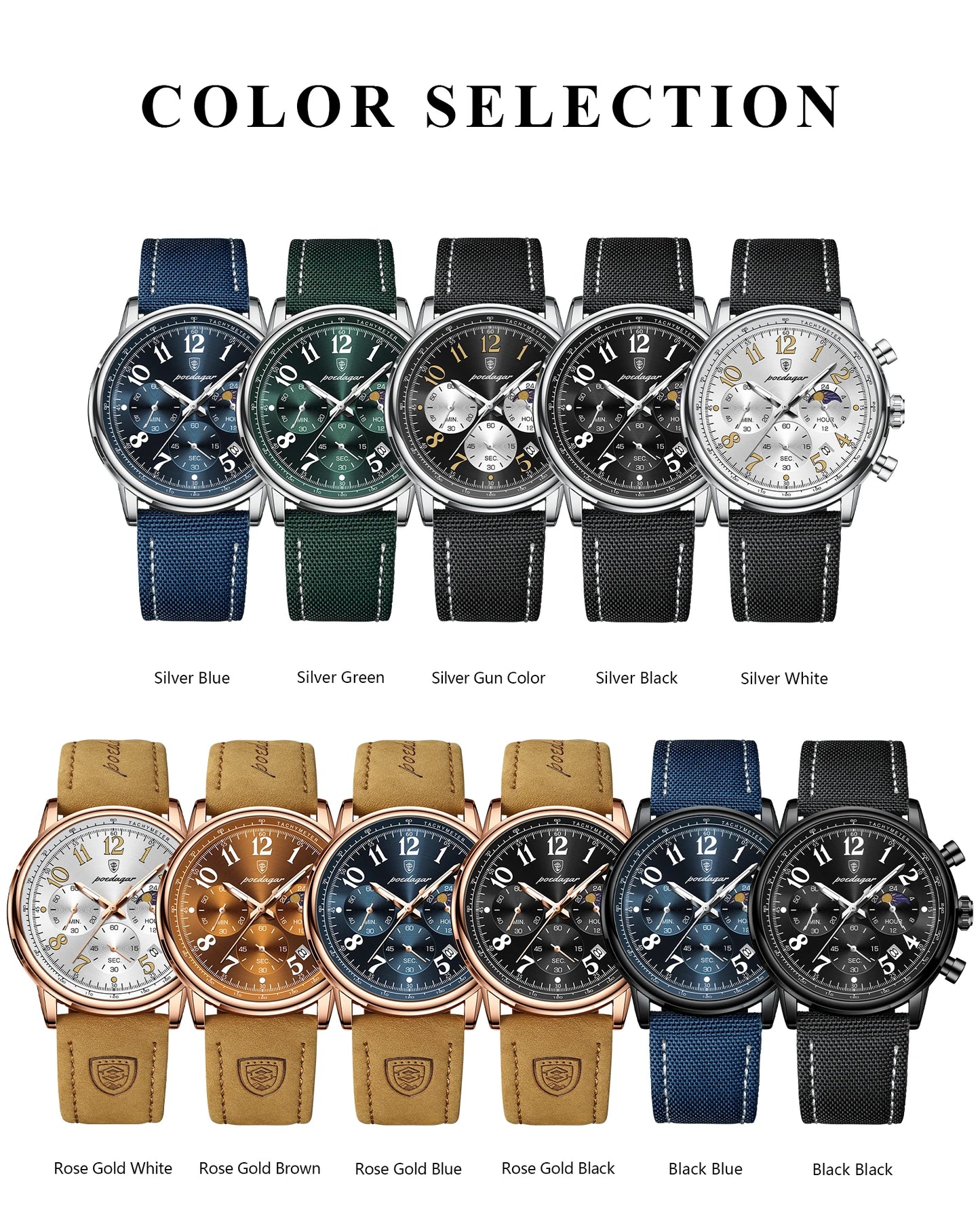 POEDAGAR Luxury  Waterproof Luminous Chronograph Nylon Leather  Wristwatch