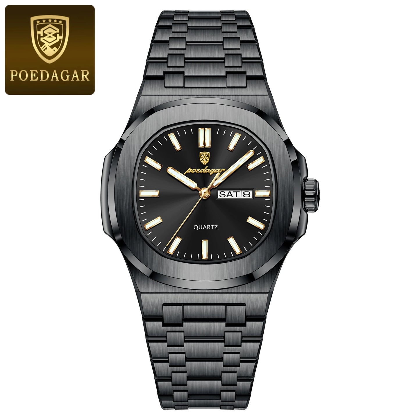 POEDAGAR Luxury Square Waterproof Stainless Steel Quartz Men's Watch