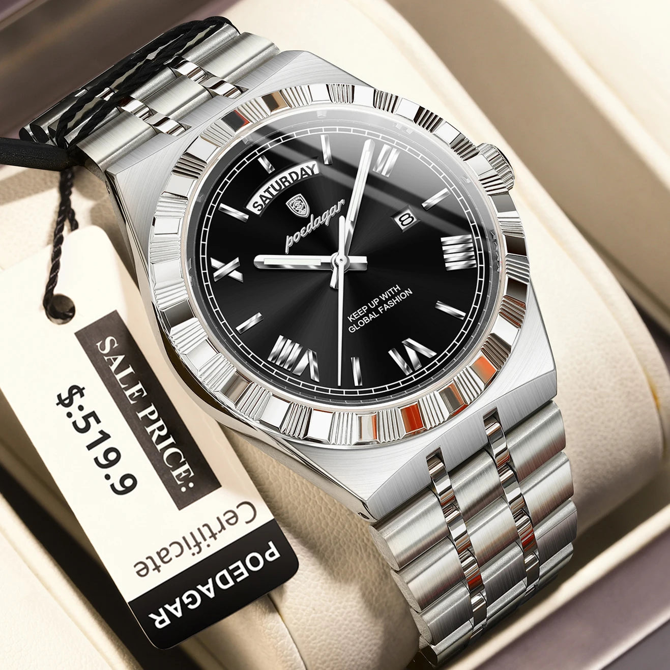 POEDAGAR Luxury Business Man Watch Week Date Waterproof Watches For Men