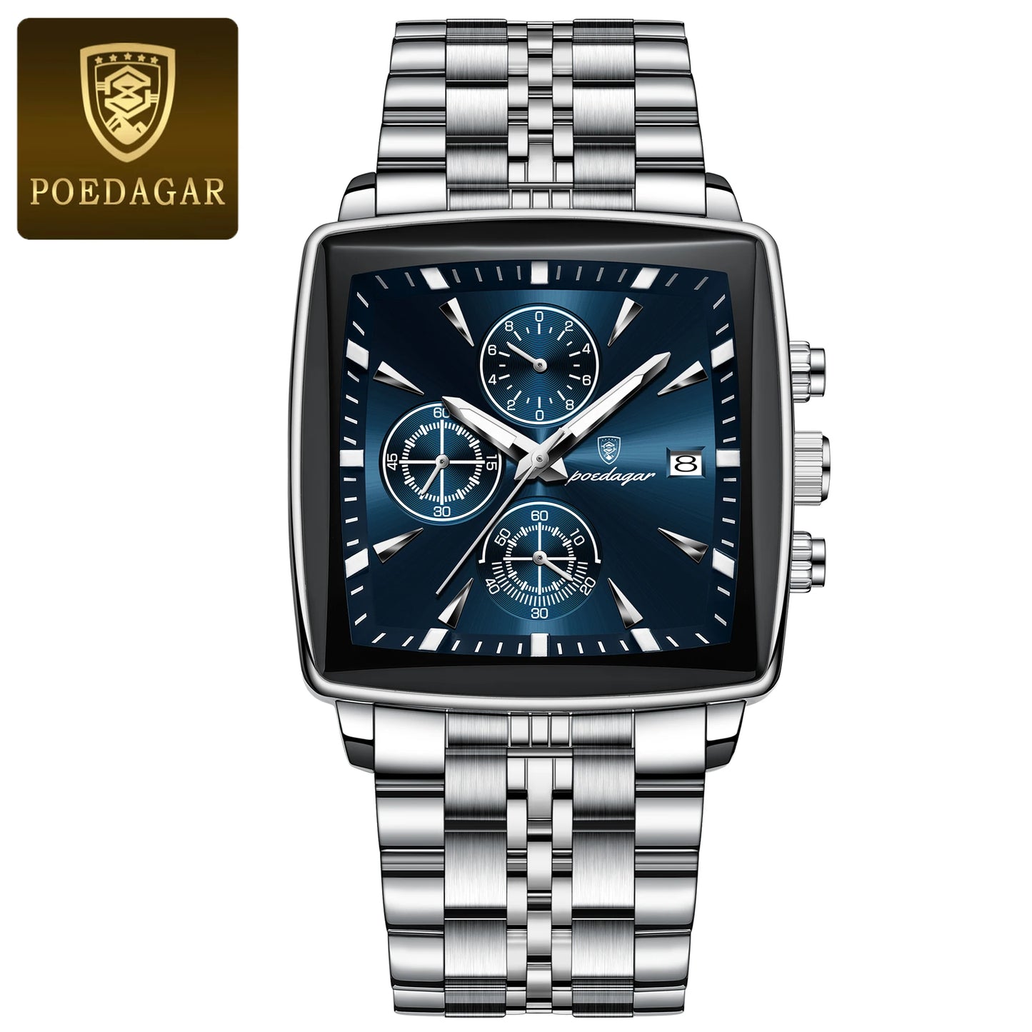 POEDAGAR Luxury Square Sport Man Wristwatch Waterproof Men's Watch