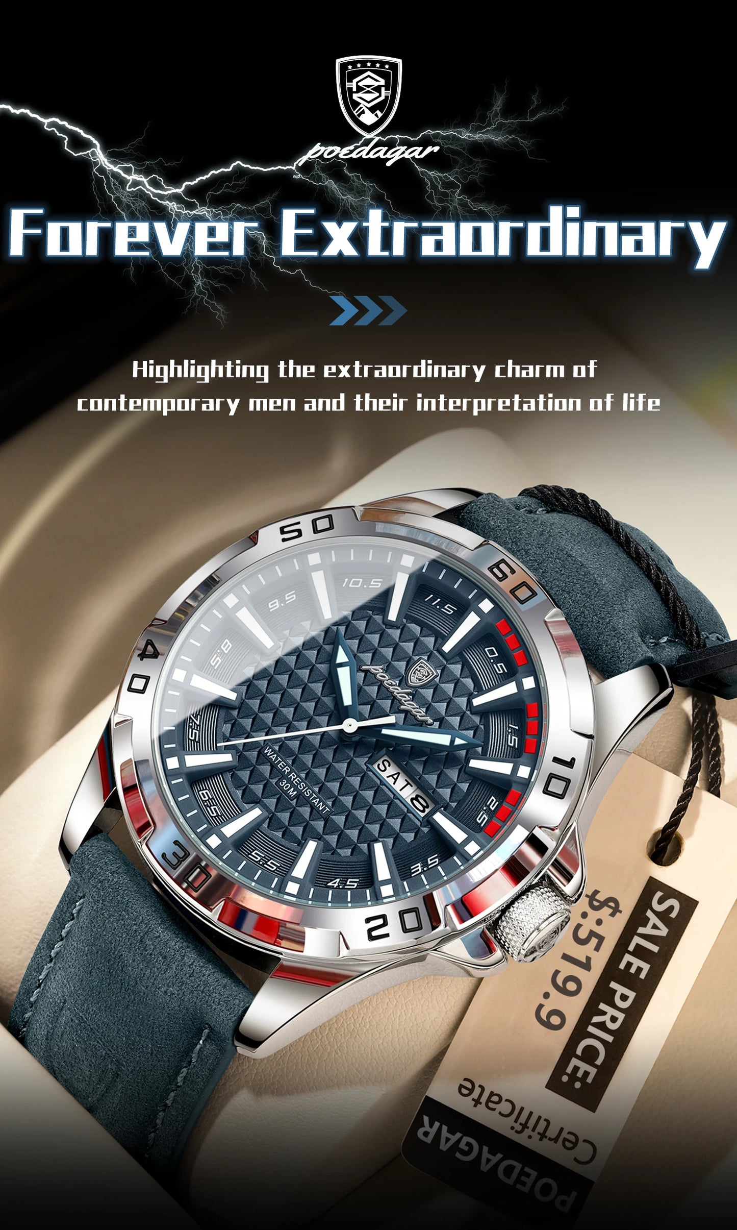 POEDAGAR Original Man Wristwatch Top Luxury Waterproof  Watch For Men