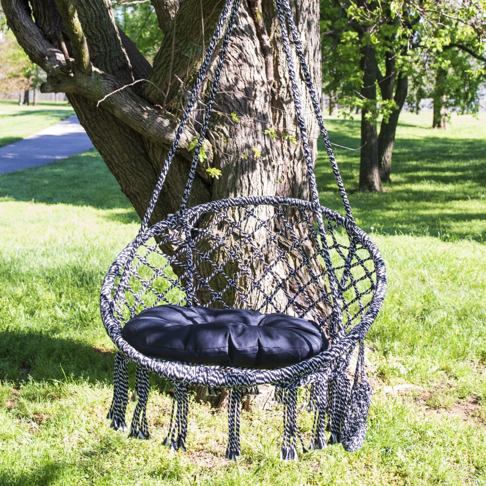 Deluxe Outdoor Macrame Hammock Hanging Chair, Cotton Multi-Color