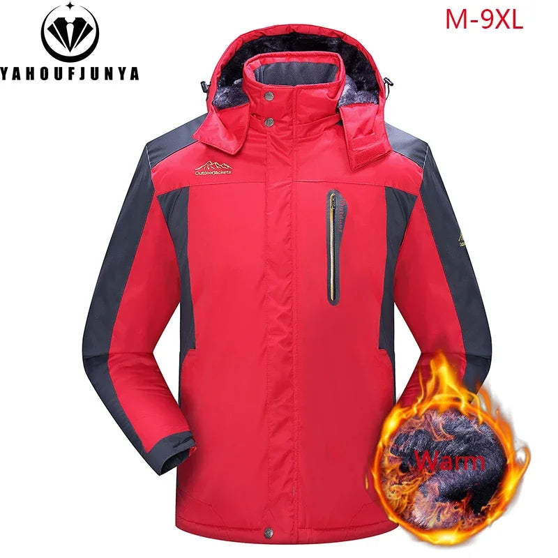Winter Men Outwear Fleece Warm Removable Hooded Jacket Men Outdoor Skiing