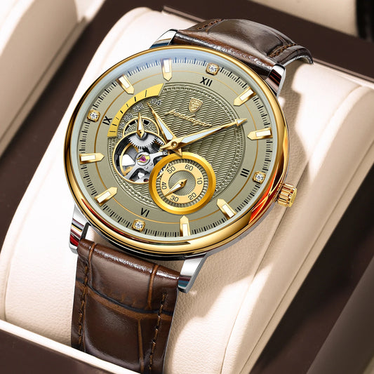 POEDAGAR Sports Luxury Men Clock Waterproof Luminous leather Man Watch