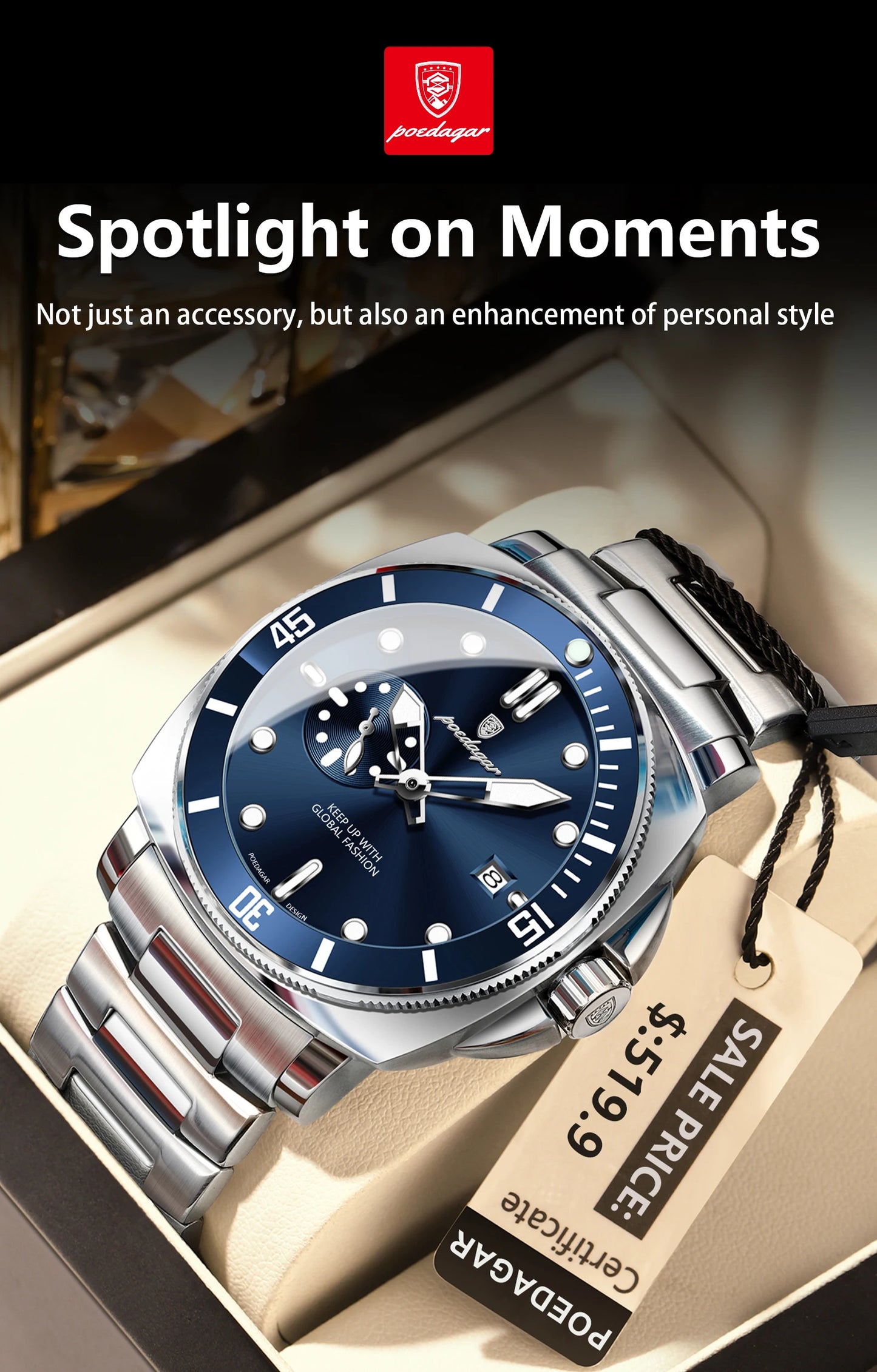 POEDAGAR Luxury Sports  Wristwatch Luminous Waterproof  Men Business watch