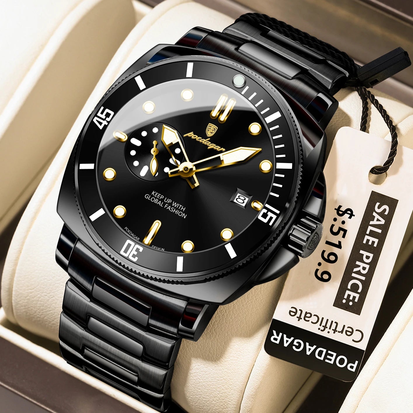 POEDAGAR Luxury Sports  Wristwatch Luminous Waterproof  Men Business watch