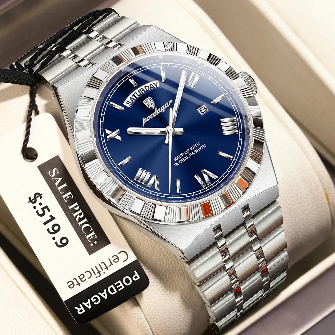 POEDAGAR Luxury Business Man Watch Week Date Waterproof Watches For Men