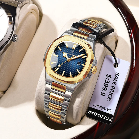 POEDAGAR Luxury Square Watch for Woman Waterproof Luminous Date Ladies Watch