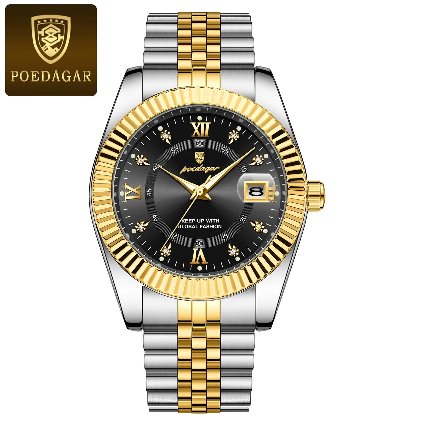 POEDAGAR Luxury  Waterproof Luminous Date Stainless Steel Men's Watch