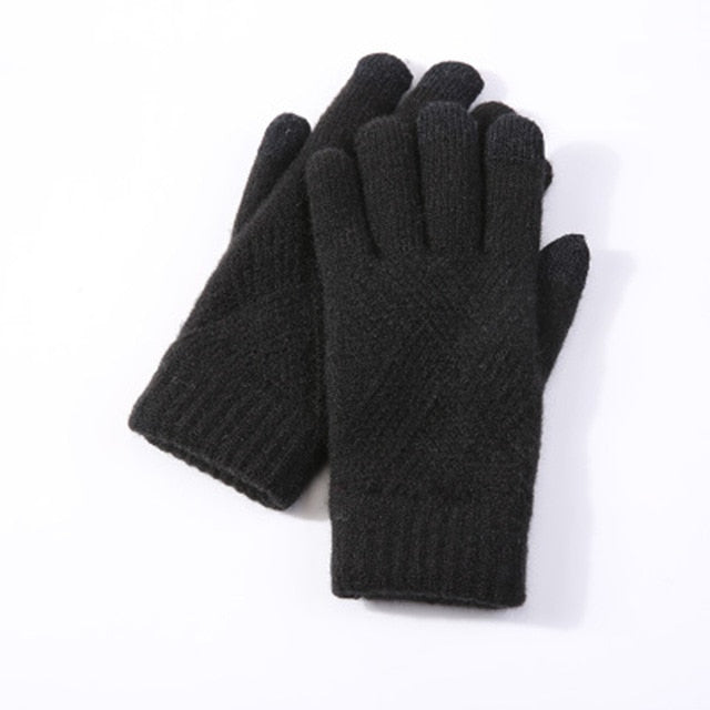 Winter Double Layer Warm Knit  Mitten Woolen Touch Screen  Cycling Driving Gloves