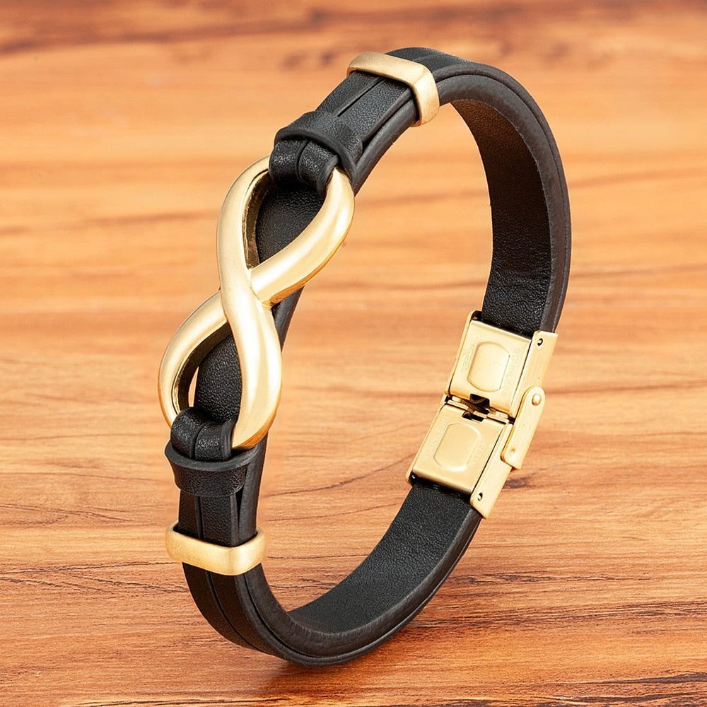 Luxury Genuine Leather Infinity Symbol Men's Bracelet