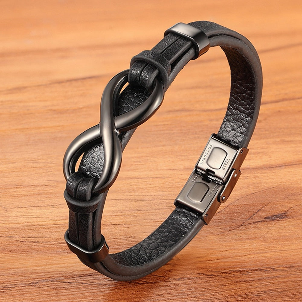 Luxury Genuine Leather Infinity Symbol Men's Bracelet