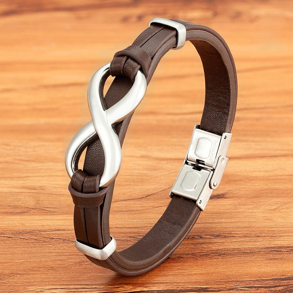Luxury Genuine Leather Infinity Symbol Men's Bracelet