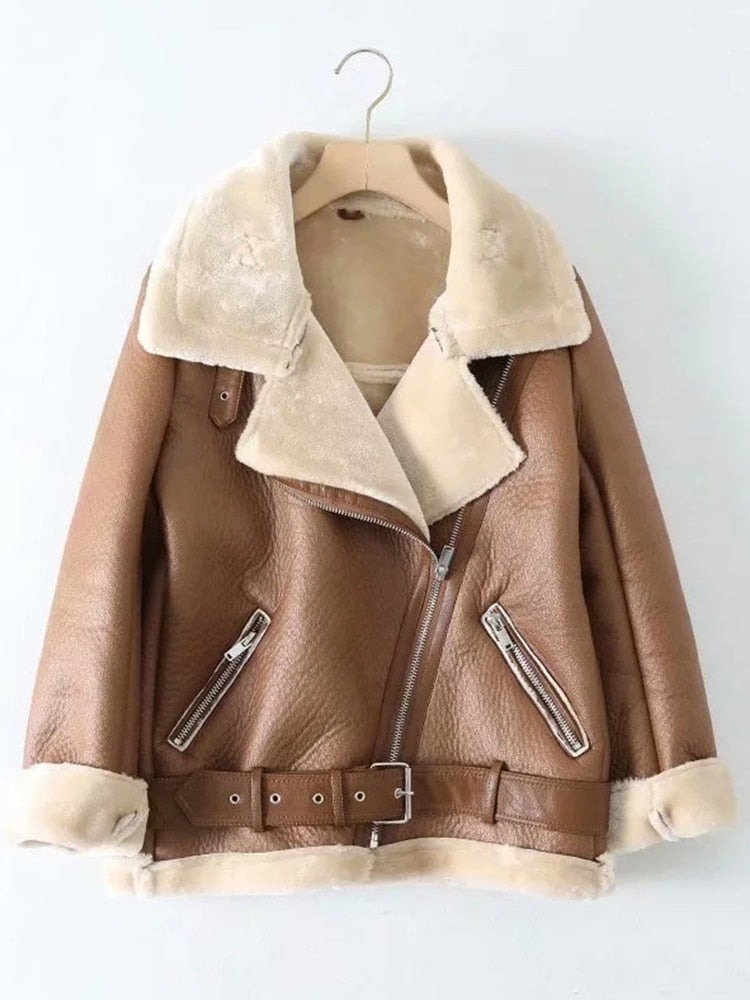 Winter Coats Women Thickness Faux Leather  Female  Jacket