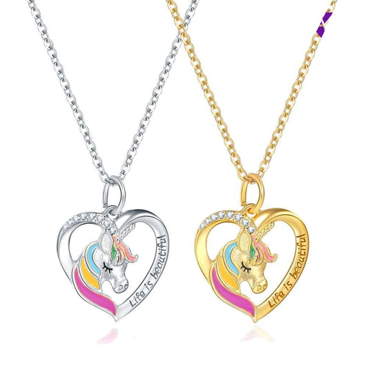 Color Unicorn Necklace Valentine's Day  Gift Horse Drop Pendant