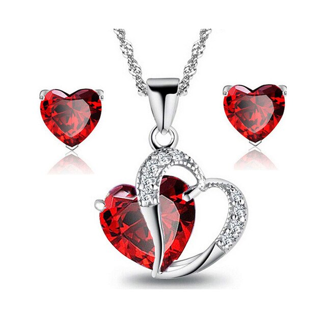 love heart sharp cubic zirconia necklace earrings set