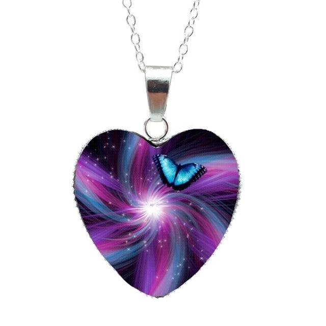 Purple Magic Butterfly Heart Jewelry Pendant Heart Necklace