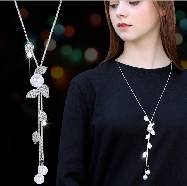 Women Pendant Flower Necklace Female Long Winter Sweater Chain