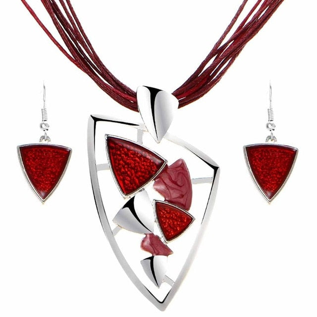 Leather Chain Enamel Gem Jewelry Sets for Party Jewelry Set