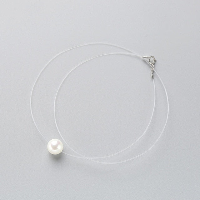 925 Sterling Silver Zircon Crystal Pearl Pendant Choker Necklace