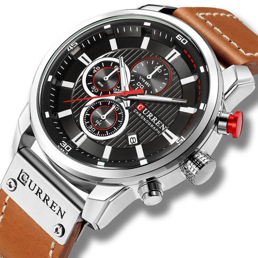 Men  Chronograph  Leather Strap Quartz Wristwatch